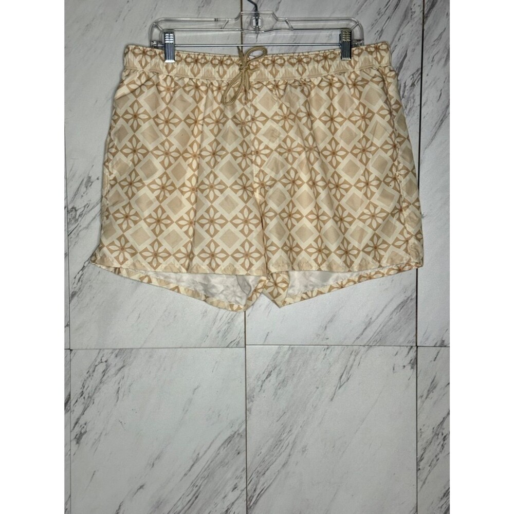 ASOS Men Cream Tan Geometric Tile Print Swim Shorts Trunks Size XL